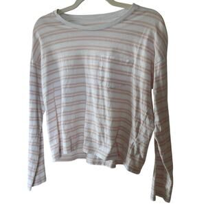 Everlane 100% Cotton Peach White Stripe Long Sleeve Crop T Shirt - S Comfy